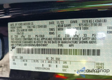 2022 Ford Escape Sel from USA, damaged, VIN 1FMCU0H66NUB93907